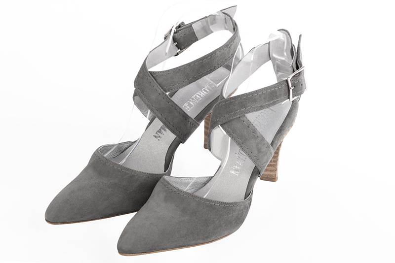 Dove grey women's dress pumps. Tapered toe. High slim heel. Front view - Florence KOOIJMAN